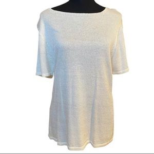 Sag Harbor Sheer Cream Knit Short Sleeve Sweater